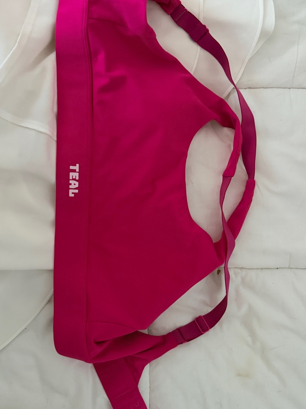 Women's Hot Pink Crossbody sports bra TEAL brand by
